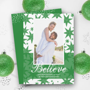 Green Glitter Stars kerstfoto Feestdagenkaart