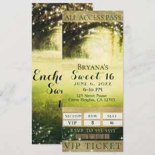 Green Glow Forest & Sparkle Lights Sweet 16 Ticket Kaart
