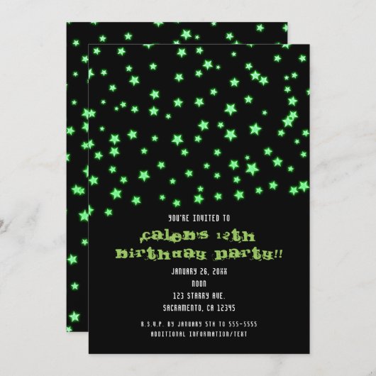 Green Glowars Invitations de fête d'anniversaire (Devant / Derrière)