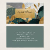 Green Gold Abstract Leaves Business Cards (Devant & derrière)