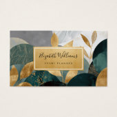Green Gold Abstract Leaves Business Cards (Devant)