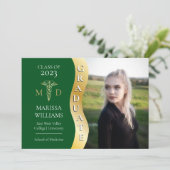 Green Gold Afstuderen Wave Caduceus MD Medical Afs Aankondiging (Staand voorkant)