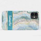 Green Gold Agate Glitter Name Elegant Case-Mate iPhone Case (Achterkant (horizontaal))