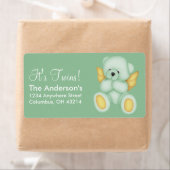 Green & Gold Baby Teddy Bear Angel Adresetiketten Etiket (Insitu)