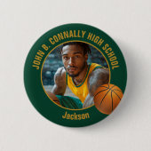 Green Gold Basketball Player Photo High School Ronde Button 5,7 Cm (Voorkant)
