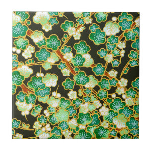 Green Gold Blossom Branches  Origami Floral Tegeltje