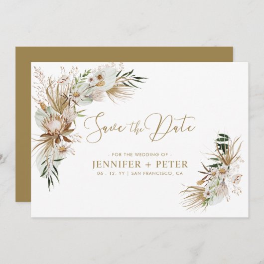Green & Gold Boho Wedding Enregistrer La Carte Dat (Devant / Derrière)