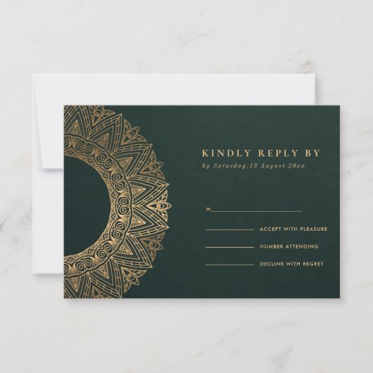 GREEN GOLD CLASSIC MANDALA WEDDING RSVP KAARTJE (Voorkant)