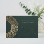 GREEN GOLD CLASSIC MANDALA WEDDING RSVP KAARTJE (Staand voorkant)