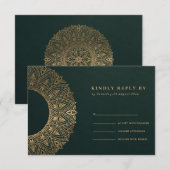 GREEN GOLD CLASSIC MANDALA WEDDING RSVP KAARTJE (Voorkant / Achterkant)