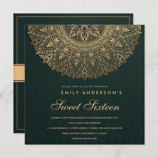 GREEN GOLD CLASSY  MANDALA SWEET 16 BIRTHDAY KAART (Voorkant / Achterkant)