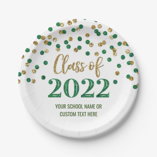 Green Gold Confetti Afstuderen 2022 Papieren Bordje (Voorkant)
