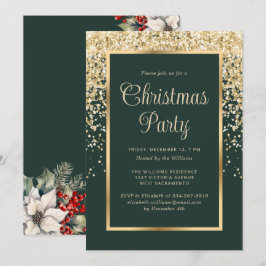 Green Gold Confetti Botanical Christmas Party Kaart