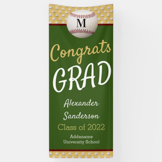 Green Gold Congrats Afstudeerder Baseball Afstuder Spandoek (Verticaal)