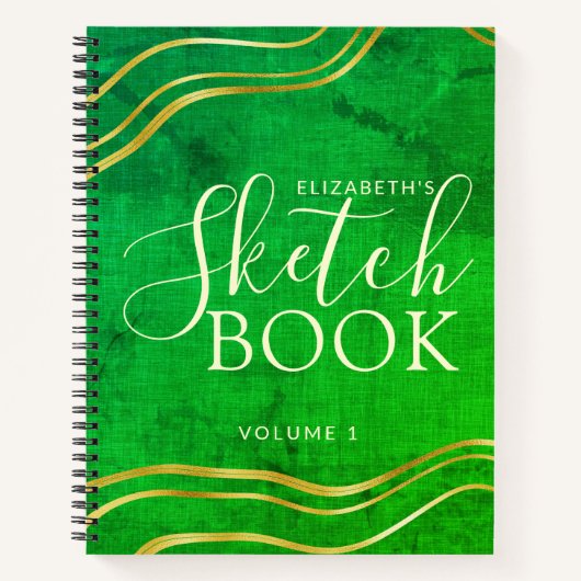 Green Gold Custom Name Modern Sketchbook Notitieboek (Voorkant)