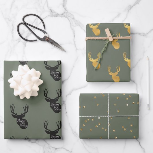 Green Gold Deer Inpakpapier Vel (Voorkant)