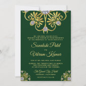 Green Gold Diamond Mandala Indian Wedding Invite Kaart (Voorkant)