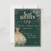 Green Gold Dress Tiara, Diamonds Sweet 16 RSVP Kaart (Voorkant)