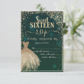 Green Gold Dress Tiara, Diamonds Sweet 16 RSVP Kaart (Staand voorkant)