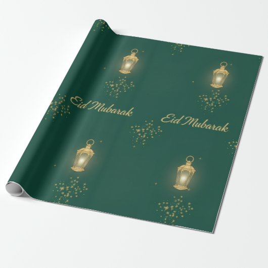 Green/Gold Eid Wrapping Paper Cadeaupapier (Uitgerold)