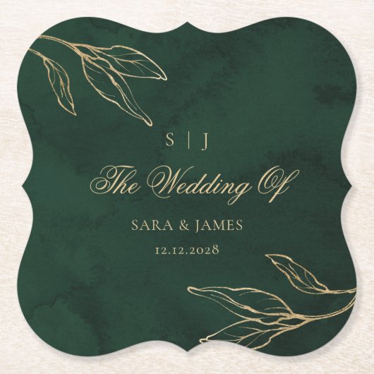 Green Gold Emerald Botanical  Enchanted Wedding Kartonnen Onderzetters (Voorkant)