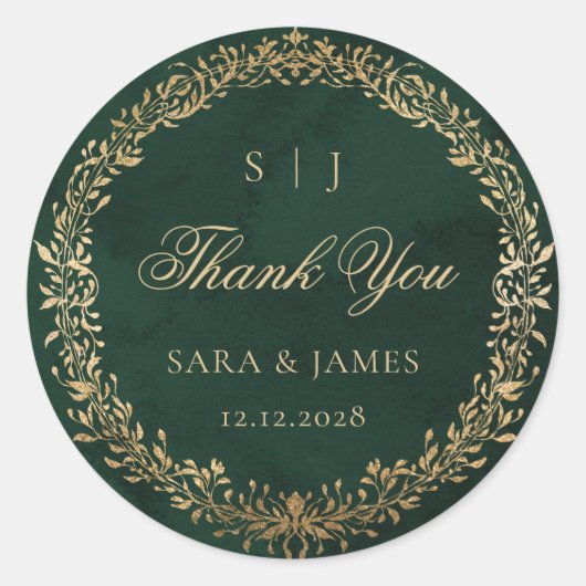Green Gold Emerald Botanical Wedding Thank you Ronde Sticker (Voorkant)