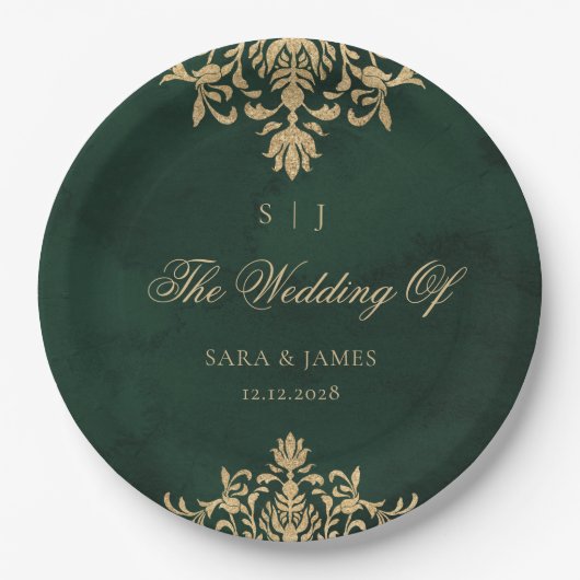 Green Gold Emerald Victorian Enchanted Wedding Papieren Bordje (Voorkant)