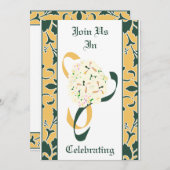 Green, Gold et White, Mariage damassé Invitation (Devant / Derrière)