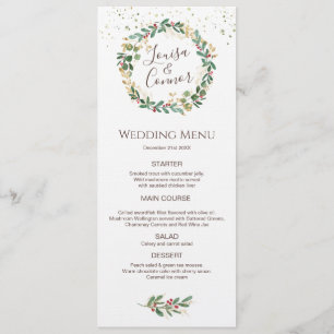 Green Gold Feuilles Red Berry Mariage Menu