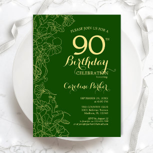 Green Gold Floral 90e verjaardag Kaart