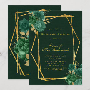 Green Gold Floral Bridesmaids Luncheon Invitations