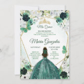 Green & Gold Floral Charra QUINCEAÑERA Invitation (Devant)