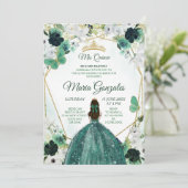 Green & Gold Floral Charra QUINCEAÑERA Invitation (Debout devant)