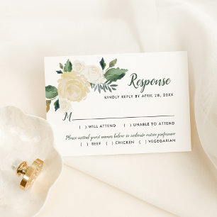 Green Gold Floral Greenery Wedding RSVP Kaartje