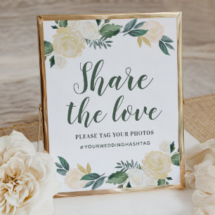Green Gold Floral Greenery Wedding Share the Love Poster