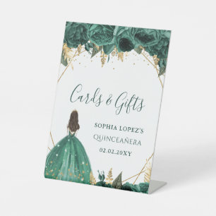 Green Gold Floral Princess Quinceanera Reclamebord Met Voetstuk
