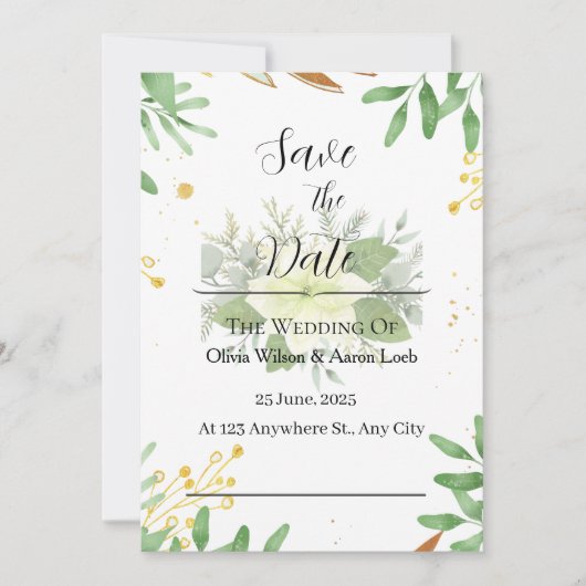 Green Gold Foil Élégant mariage invitation (Devant)