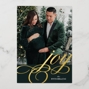 Green/Gold Foil Festive Flourish Joy Carte de vaca