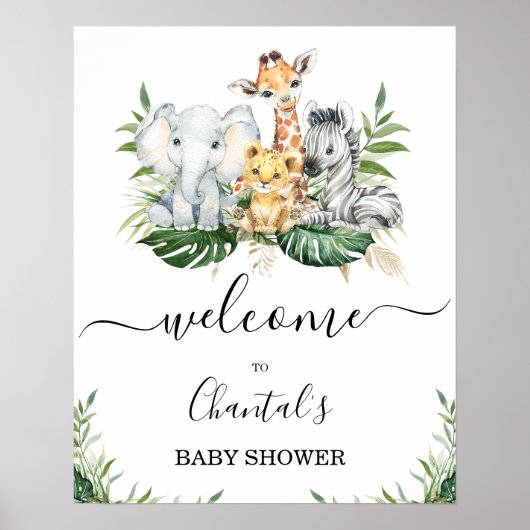 Green Gold Foliage Safari Baby shower Affiche de b (Devant)
