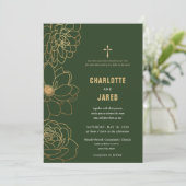 Green Gold Gilded Cross Wedding Uitnodiging (Staand voorkant)
