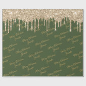 Green Gold Glitter Driving Kerstmis Name Script Cadeaupapier (Vlak)