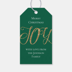 Green Gold Glitter Joy Christmas Cadeaulabel