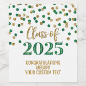 Green Gold Glitter Klasse van 2025 Afstuderen Wijn Etiket (Enkel label)