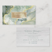 Green Gold Glitter Marble Geode Name Agate Visitekaartje (Voorkant / Achterkant)