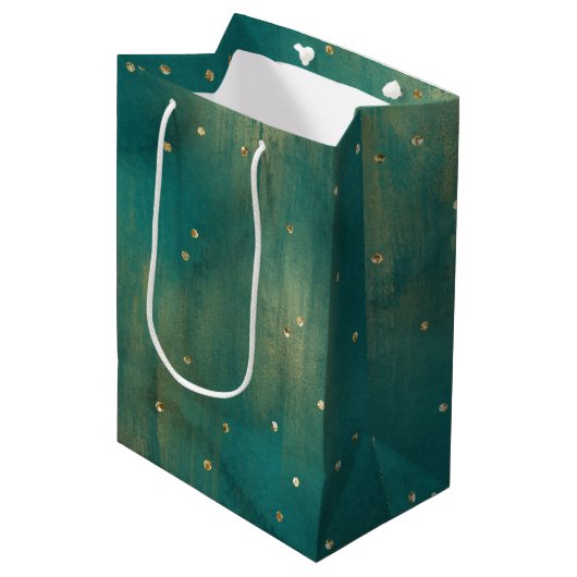Green Gold Glitter Sparkle Kerstmis Medium Cadeauzakje (Voorkant Gekanteld)