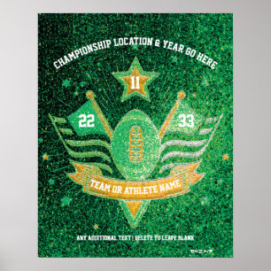 Green + Gold Glitter Sports Football Championship Poster