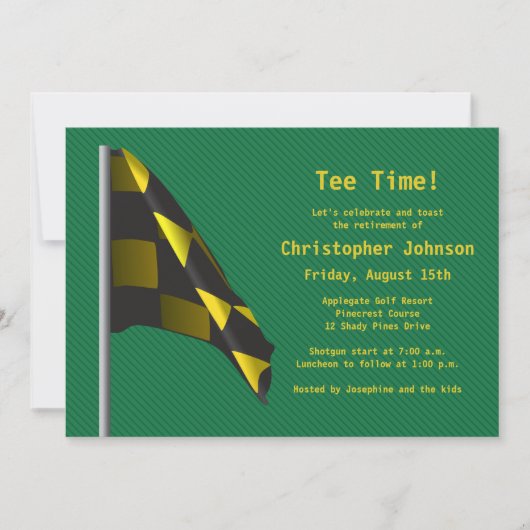 Green Gold Golf Drapeau Retraite Party Invitation (Devant)