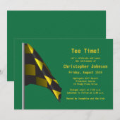 Green Gold Golf Drapeau Retraite Party Invitation (Devant / Derrière)