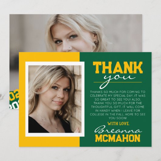 Green & Gold Graduation 2 Carte de remerciements p (Devant / Derrière)