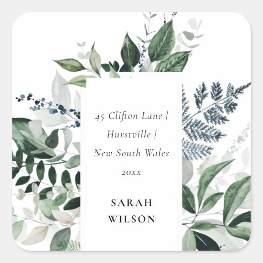 Green Gold Greenery Lijst Ik heb Adres verplaatst Vierkante Sticker (Voorkant)